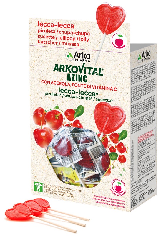 Arkovital Azinc Lecca-lecca Senza Zuccheri Gusto Ciliegia 200 Pezzi