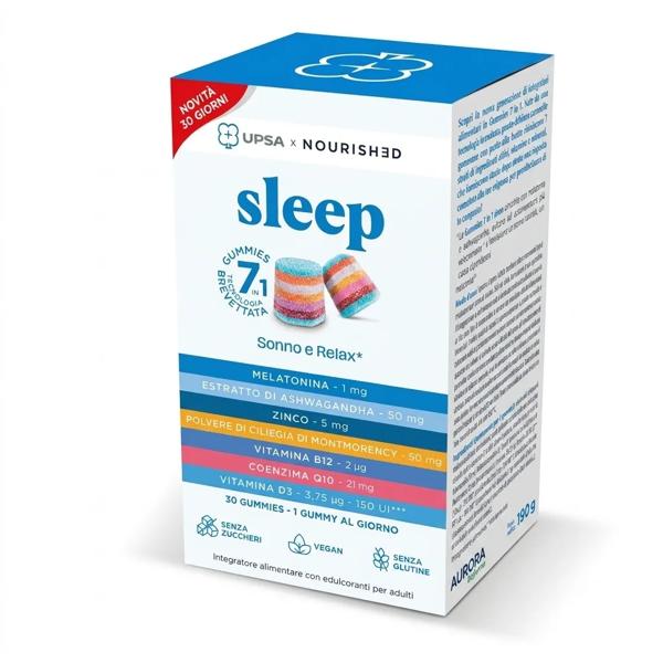 UPSA Sleep Integratore Melatonina Ashwagandha 30 Gummies Riposo Notturno Gusto Frutta