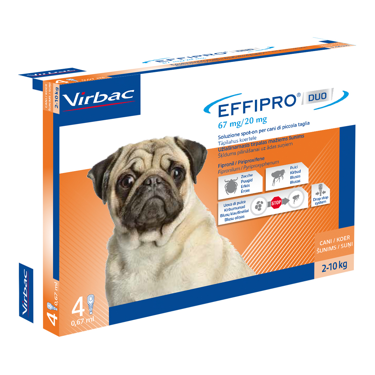 Effipro Duo Soluzione Spot On Per Cani Contro Pulci E Zecche 4 Pipette Da 0,67 Ml