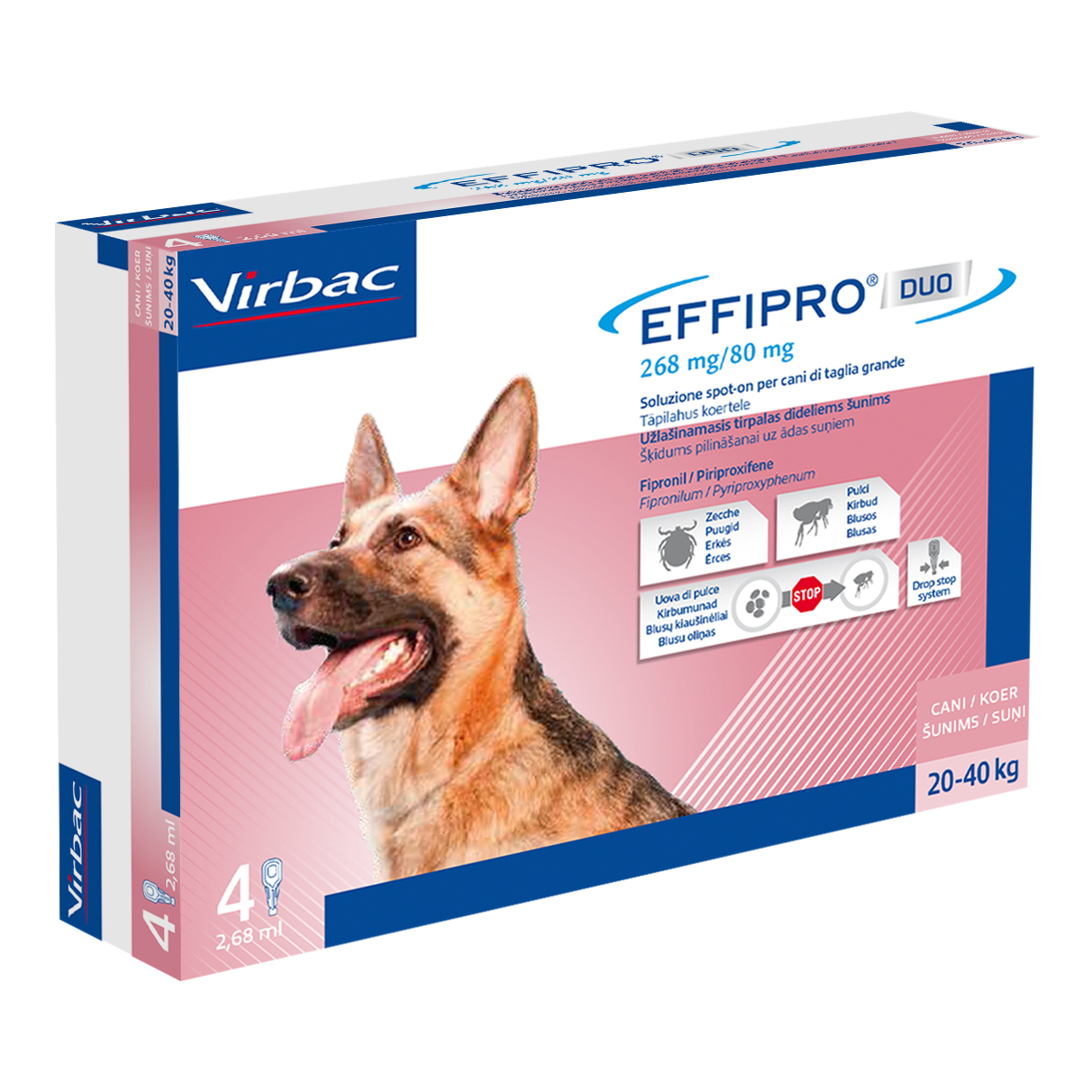 Effipro Duo Antiparassitario Cani 20-40 kg 4 Pipette Da 2,68 Ml