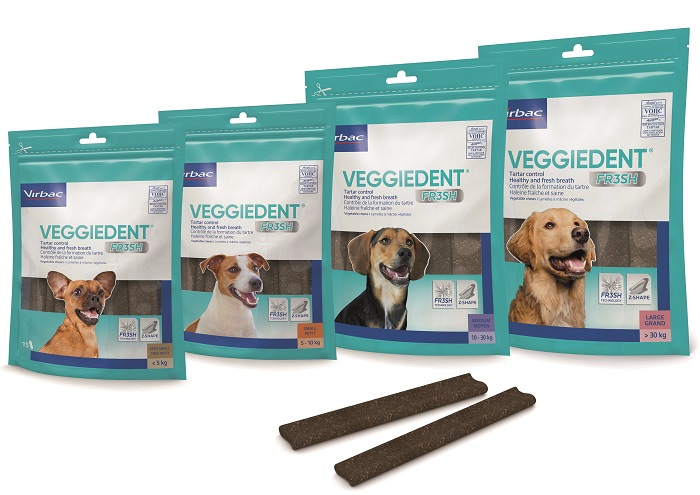 Virbac Veggiedent Fr3sh stick S - Stick dentale contro la placca e l'alitosi del cane, 15 bastoncini