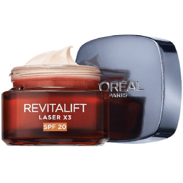L'Oréal Paris Crema Viso Giorno Revitalift Laser X3 Azione Antirughe Anti-Età con Acido Ialuronico e Pro-Xylane SPF 20 50 ml
