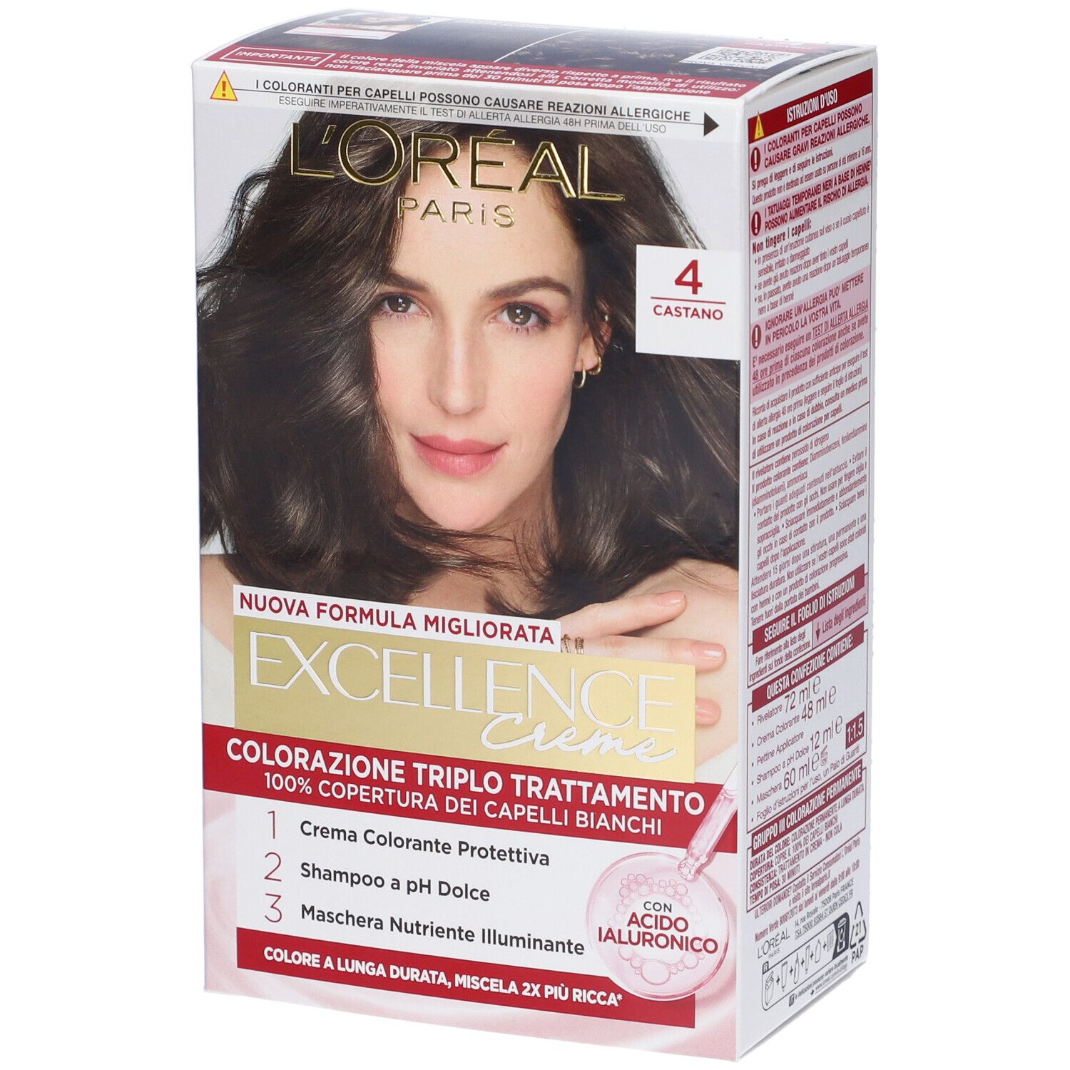 L'Oréal Paris Tinta Capelli Excellence, Copre i capelli bianchi, colore ricco, luminoso e a lunga durata, 4 Castano 40 ml Tintura — confronto prezzi