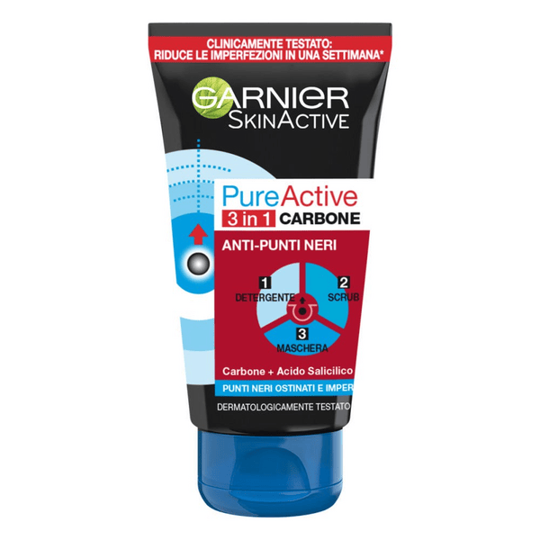 Garnier Skin Active Pure Active Intensive Detergente Scrub Maschera 3 In 1 Anti-punti Neri 150ml