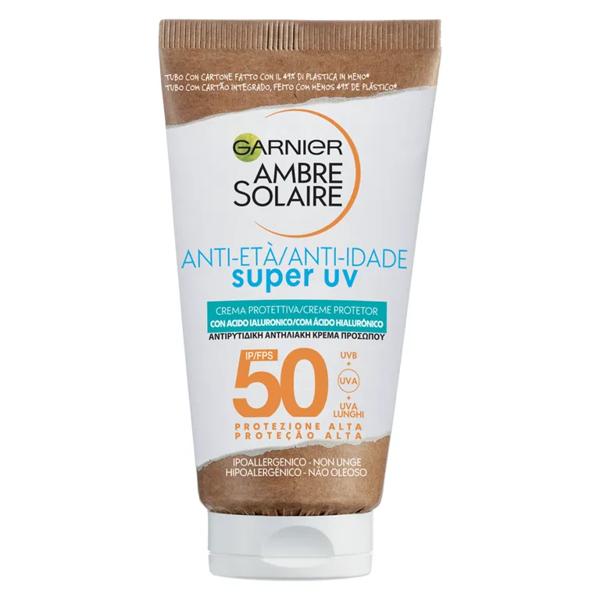 Garnier Ambre Solaire Anti-Age Super UV SPF50 Protezione Solare Viso 50 ml Con Acido Ialuronico