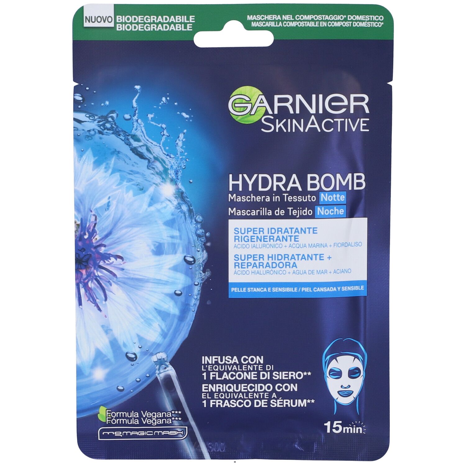 GARNIER SKIN ACTIVE - MASCHERA VISO IN TESSUTO , Hydra Bomb Super Idratante + Rigenerante
