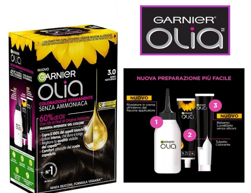GARNIER OLIA - TINTURA CAPELLI 3.0 NERO, Senza Ammoniaca