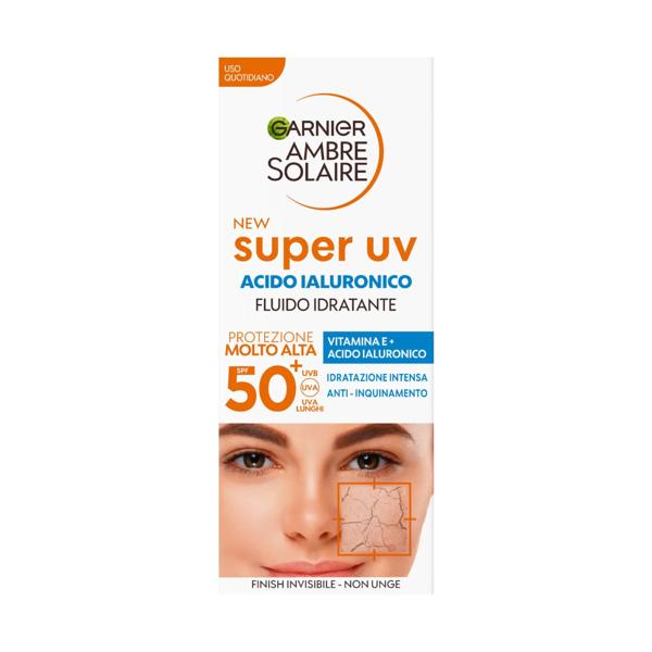Garnier Ambre Solaire Super Uv Fluido Acido Ialuronico Idratante Viso Spf50+ 40 Ml