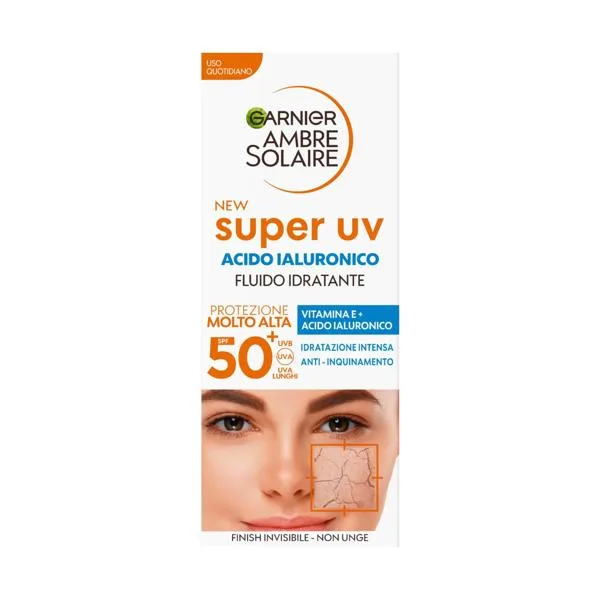 Garnier Ambre Solaire Super Uv Fluido Acido Ialuronico Idratante Viso Spf50+ 40 Ml