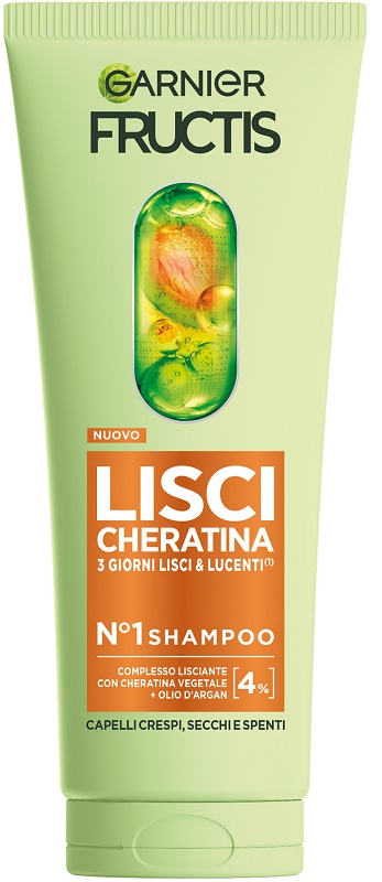 Garnier Fructis Keratin Sleek Shampoo Lisciante Anti-Crespo Capelli Crespi 200ml