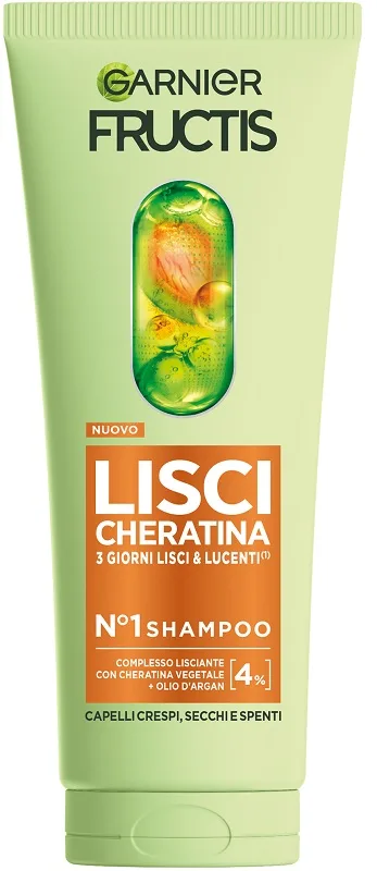 Garnier Fructis Keratin Sleek Shampoo Lisciante Anti-Crespo Capelli Crespi 200ml
