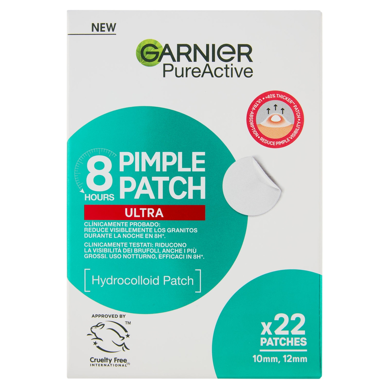 Garnier Pureactive 8 Hours Pimple Patch Ultra Invisibili Per Brufoli 22 Pezzi