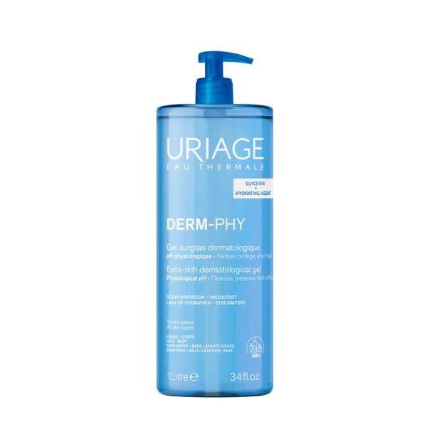 Uriage Derm-Phy Gel Doccia Dermatologico 1 L Lenitivo e Protettivo Senza Sapone Pelle Sensibile