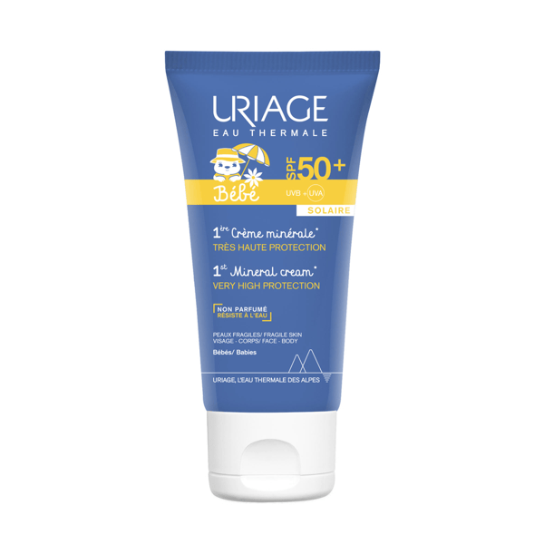 Uriage Bébé 1a Crema Solare Minerale Viso SPF50+ 50 ml Pelle Sensibile di Neonati e Bambini