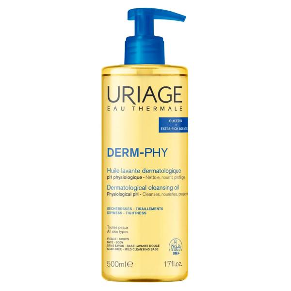 Uriage Derm-Phy Olio Lavante Dermatologico Bagno e Doccia 500 ml Pelle Sensibile Viso e Corpo