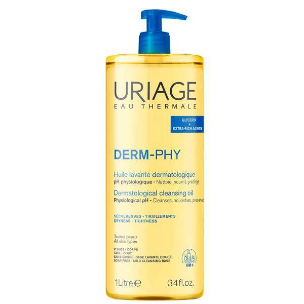 Uriage Derm-Phy Olio Lavante Dermatologico Bagno e Doccia 1 L Pelle Sensibile Viso e Corpo