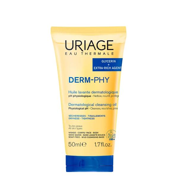 Uriage Derm-Phy Olio Lavante Dermatologico Bagno e Doccia 50 ml Pelle Sensibile Viso e Corpo