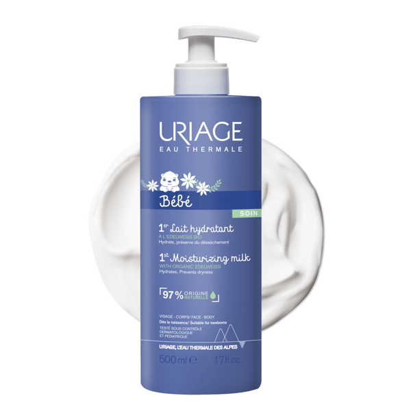Uriage Bébé 1° Latte Idratante Protettivo 500 ml Viso Corpo e Pelle Sensibile di Neonati e Bambini