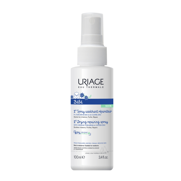 Uriage Bébé 1° Spray Assorbente Riparatore Anti-Irritazioni 100 ml Zone Umide Neonati e Bambini