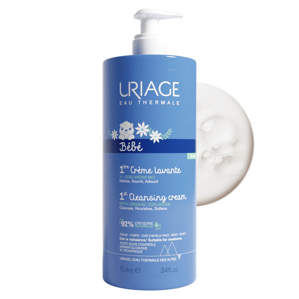 Uriage Bébé 1a Crema Lavante 1000 ml Detergente Bagno e Doccia Senza Sapone Neonati e Bambini