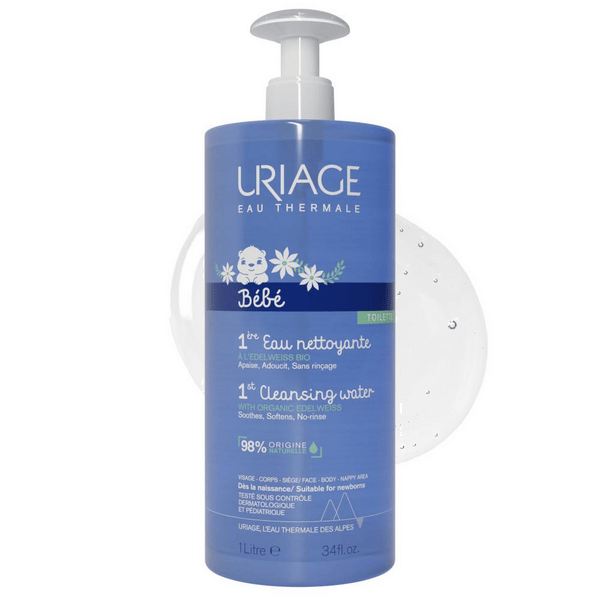 Uriage Bébé 1a Acqua Detergente 1000 ml Senza Risciacquo Viso Corpo e Pannolino di Neonati e Bambini