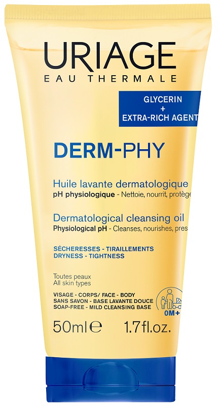 URIAGE DERM-PHY Olio Lavante Dermatologico bagno e doccia, pelle secca sensibile 50 ml