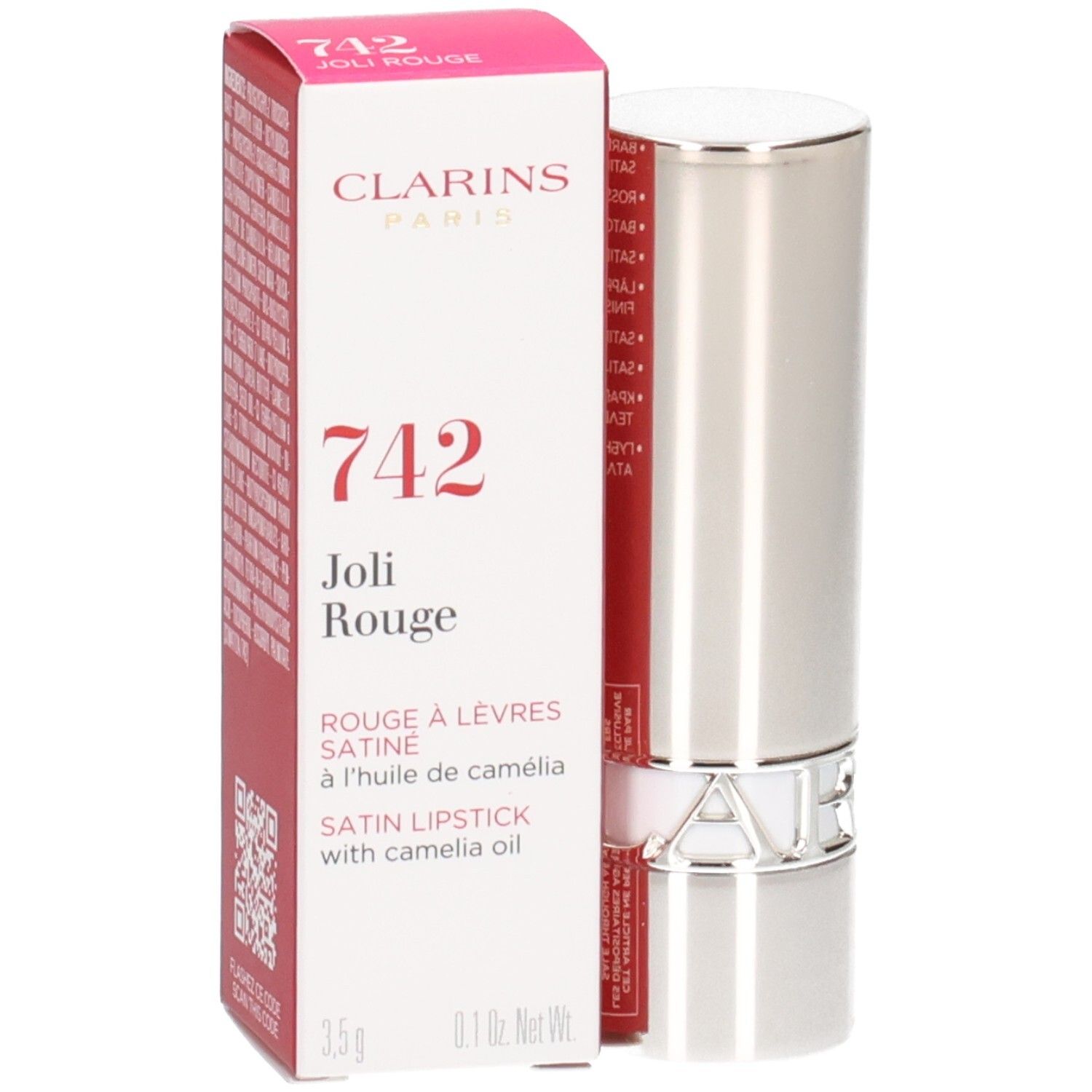 Clarins Joli Rouge Satin 742 Joli Rouge Rossetto Nutriente Colore Intenso 3,5 Grammi