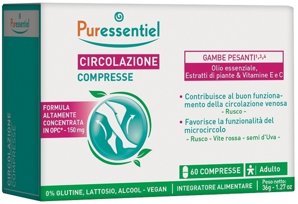 Puressentiel Circolazione Integratore per la circolazione venosa e il microcircolo, 60 compresse — confronto prezzi