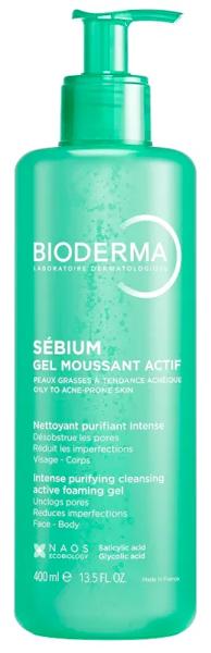 Bioderma Sèbium Actif 400 ml Gel Detergente per Pelle Grassa a Tendenza Acneica