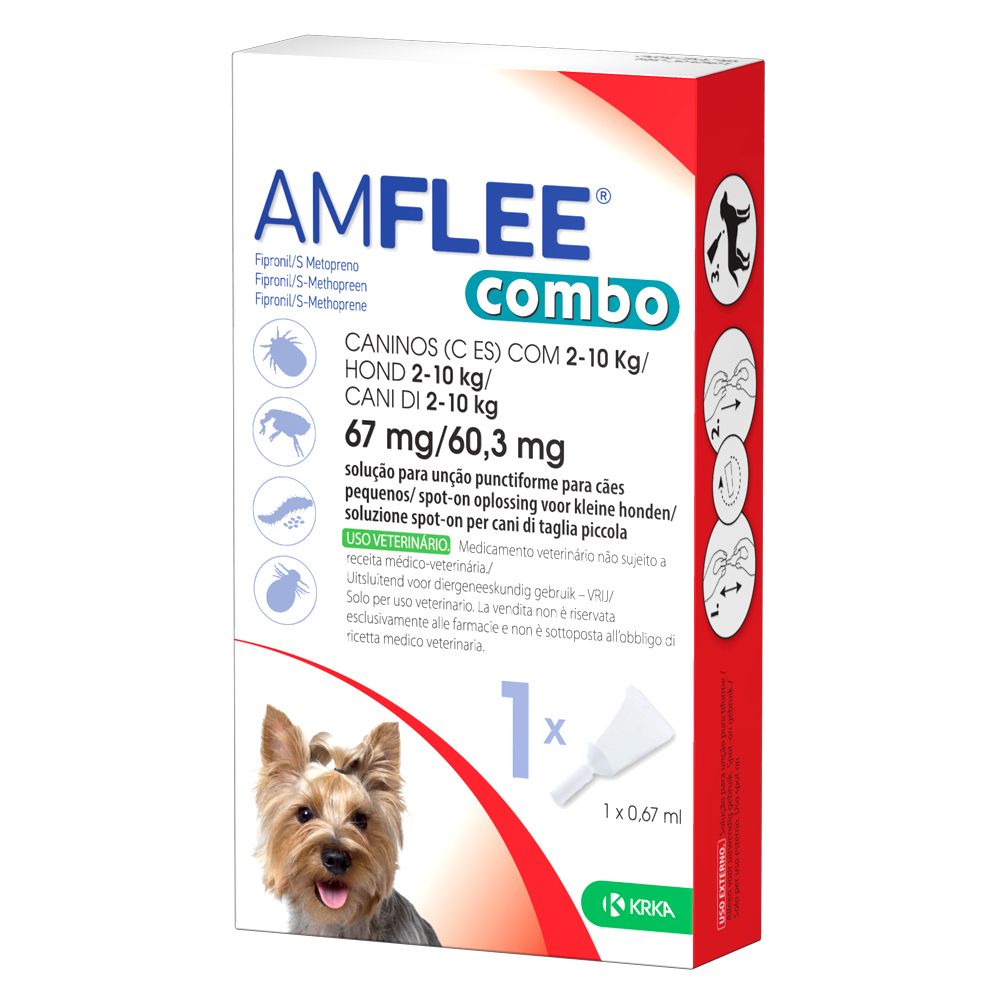 Amflee Combo Spot-On Soluzione per Cani 1 Pipetta da 0,67ml 2-10kg - Antiparassitario per Cani di Piccola Taglia, Protezione Contro le Pulci e le Zecche