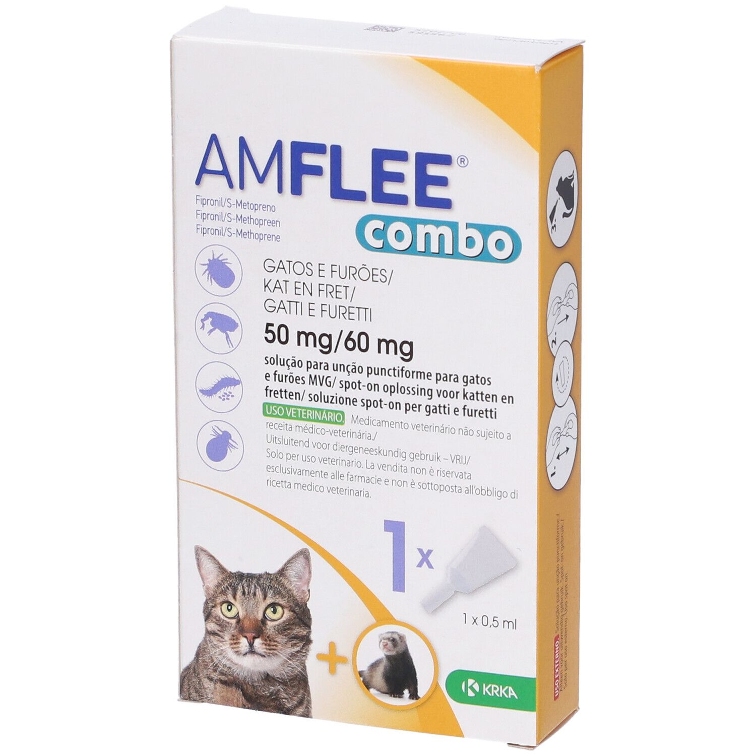 Amflee Combo Spot-On Soluzione per Gatti e Furetti 1 Pipetta da 0,5ml - Protezione Antiparassitaria Efficace