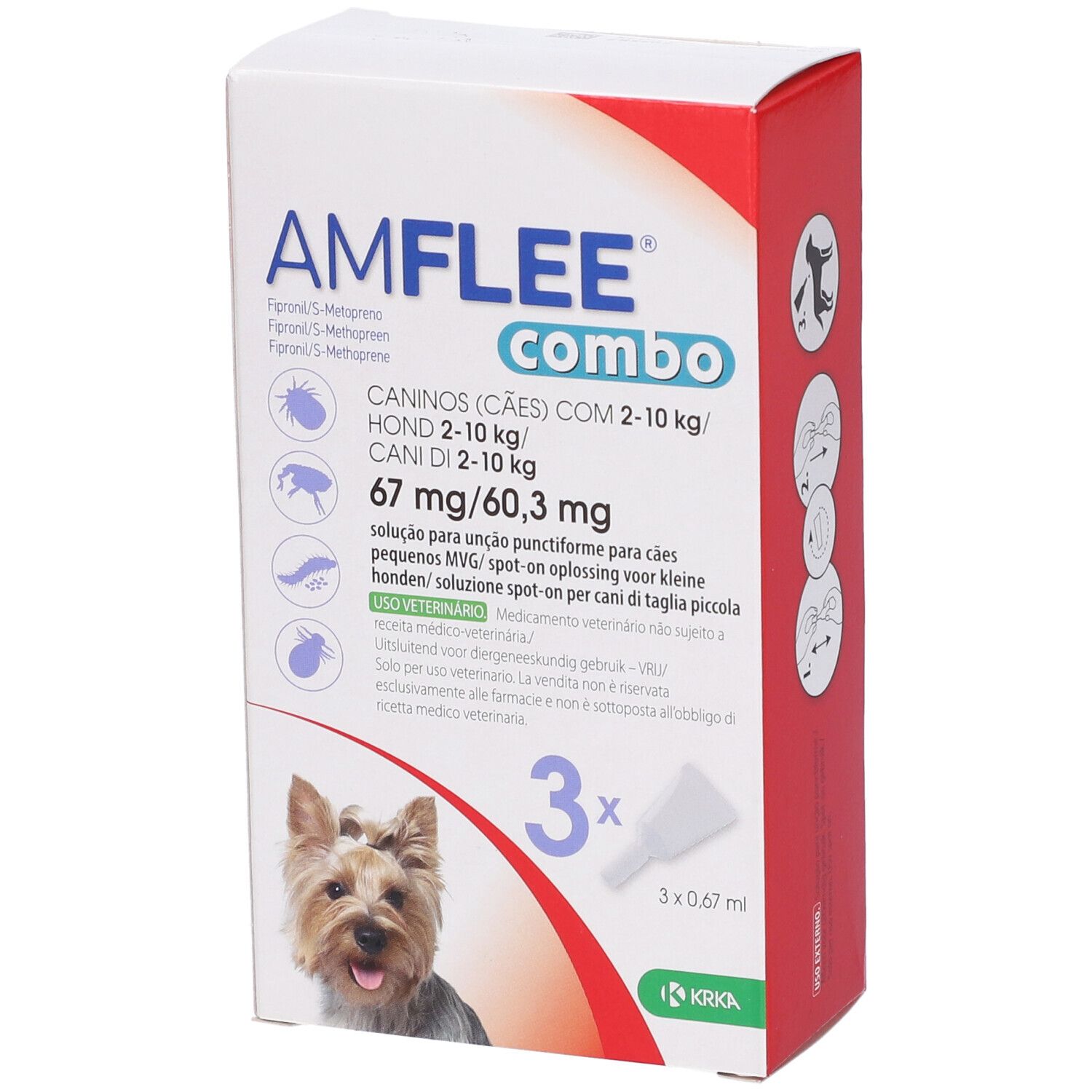 Amflee Combo Spot-On Soluzione per Cani 3 Pipette da 0,67ml - Protezione Antiparassitaria per Cani 2-10kg