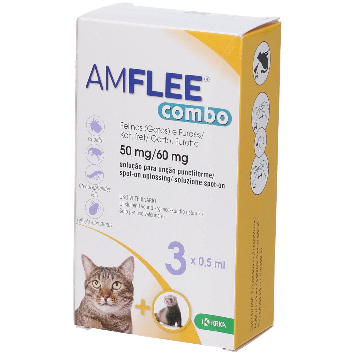 Amflee Combo 50mg/60mg per Gatti e Furetti, 3 Pipette - Trattamento Antiparassitario Spot-On
