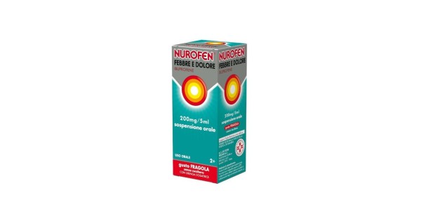 Nurofen Febbre e Dolore Bambini 200 mg/5 ml Per Febbre Dolori ai Denti e Muscolari Gusto Fragola 100 ml