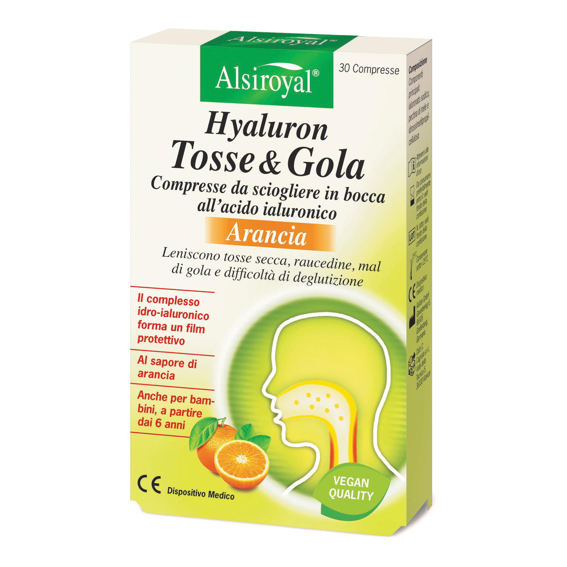 Hyaluron tosse&amp;gola arancia 30 compresse