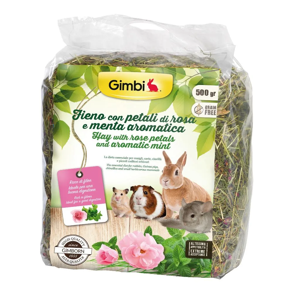 GIMBORN GIMBI FIENO RODITORI PETALI ROSA MENTA 500GR