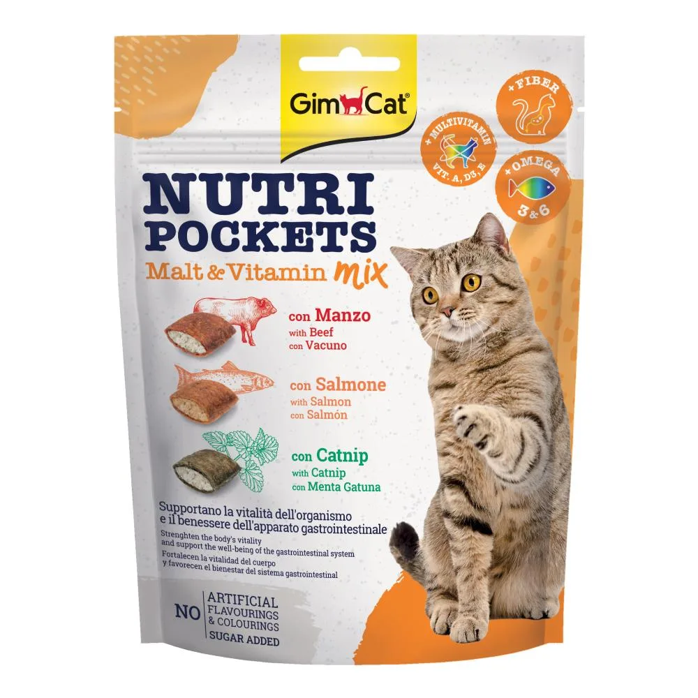 GIMBORN GIMCAT GATTO NUTRI POCKETS MALT VITAMIN MIX MENTA MANZO SALMONE 150GR (bustina)