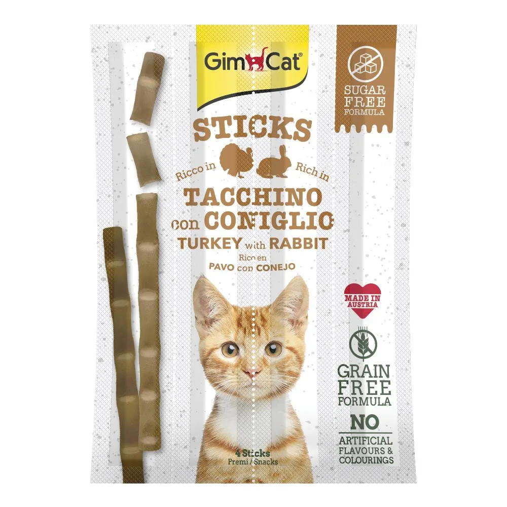 GIMBORN GIMCAT GATTO SNACK GRAIN FREE STICKS TACCHINO CONIGLIO 4PZ 20GR
