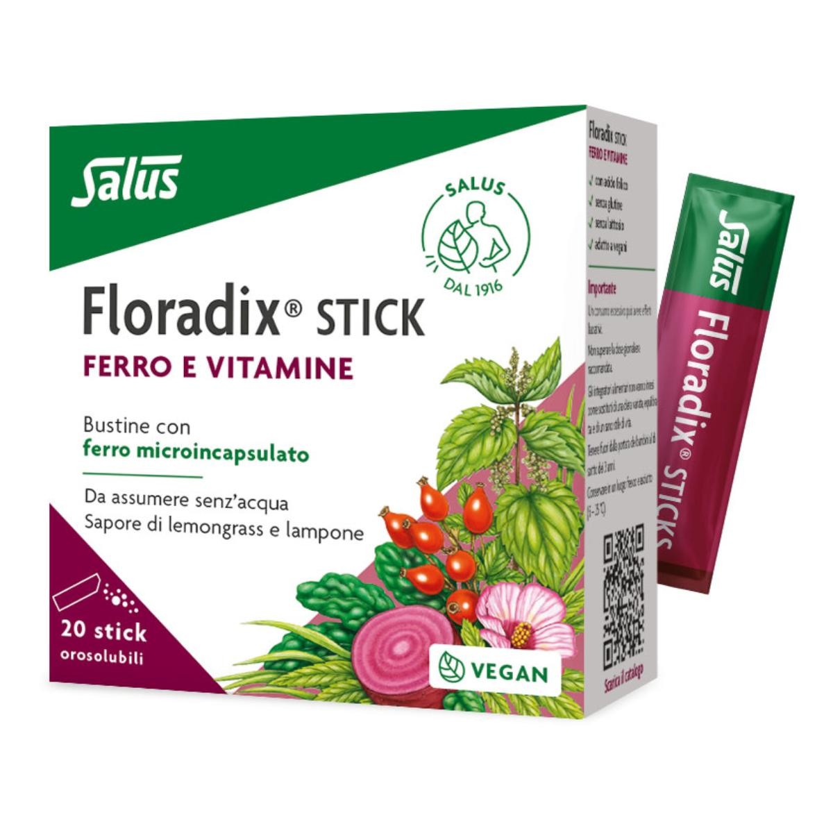 Salus Floradix Integratore Alimentare di Ferro e Vitamine, 20 stick