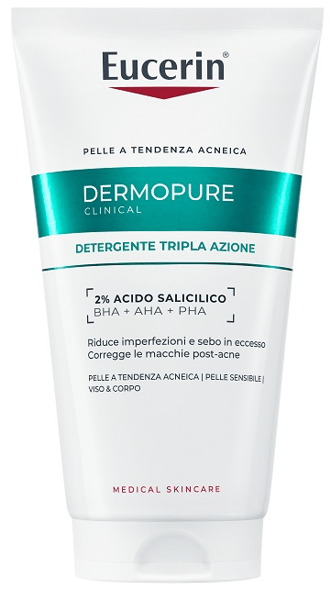 Eucerin Dermopure Clinical Detergente Viso Tripla Azione Acido Salicilico Pelle Grassa 150 ml