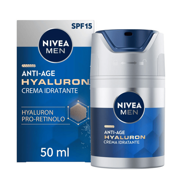 Nivea Men Anti-Age Hyaluron Crema Viso Idratante FP15 50 ml, viso uomo antirughe pelli mature ml