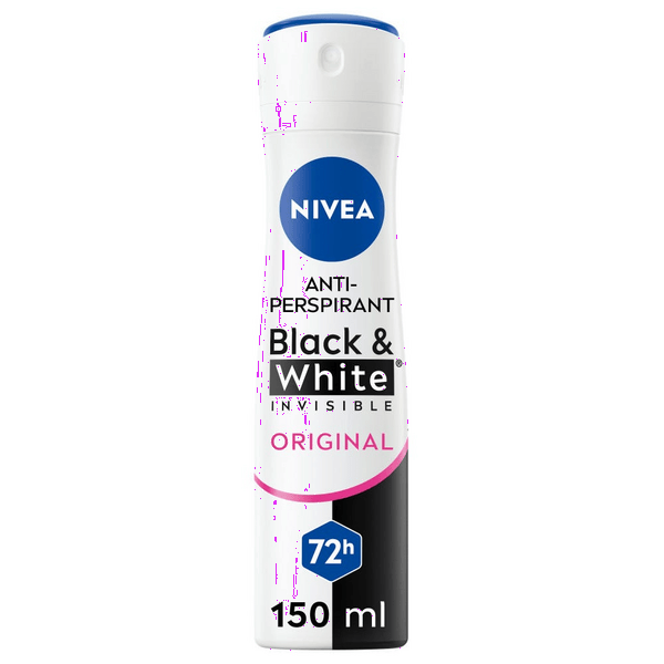 Nivea Black & White Invisible Original Spray 150 ml, Deodorante spray donna antitraspirante 72h ml