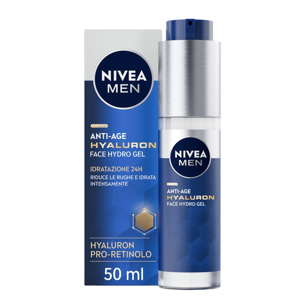 Nivea Men Anti-Age Hyaluron Hydro Gel Viso Uomo 50 ml, Crema viso uomo in gel per pelli mature ml