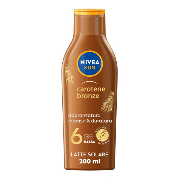 Nivea Sun Latte Solare Carotene Bronze FP6 200 ml, Crema solare abbronzante per una pelle dorata ml