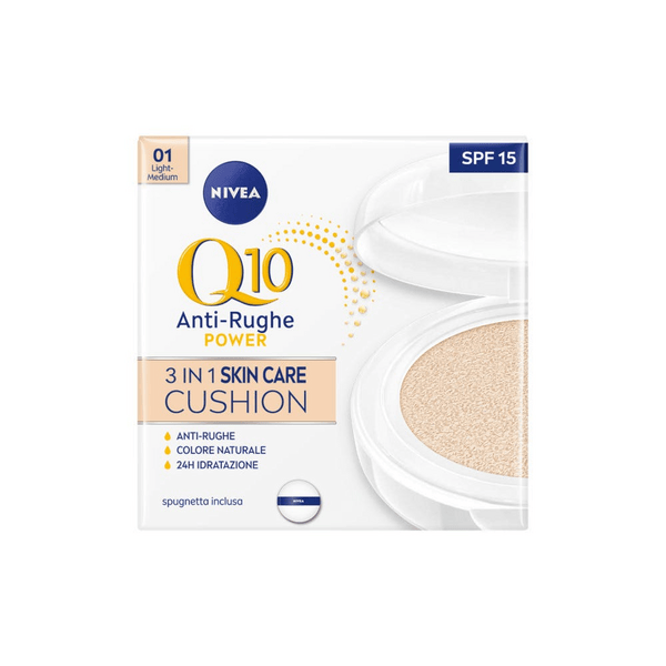 Nivea Q10 Plus Anti-Age 3in1 Skin Care Cushion 01 Light-Medium Crema Viso Colorata SPF15 Anti-Età 15 ml