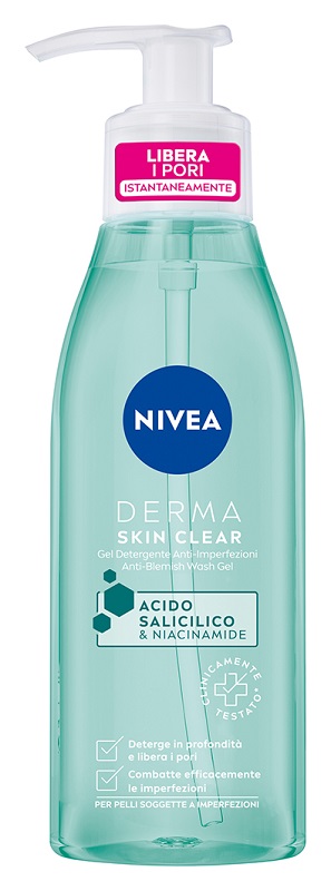 Nivea Derma Skin Clear Gel Detergente Viso Anti-imperfezioni Rimozione Del Sebo In Eccesso 150 ml