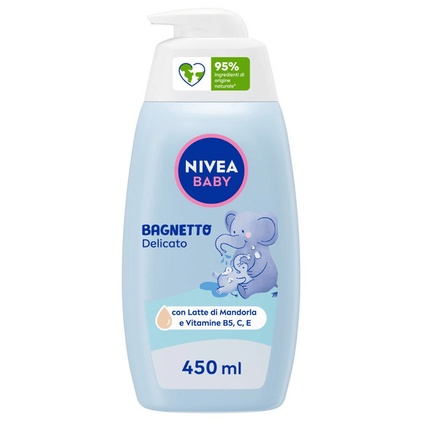 Nivea Baby Bagnetto Delicato 450 ml, Detergente neonato per una detersione delicata e idratante ml Schiuma da bagno