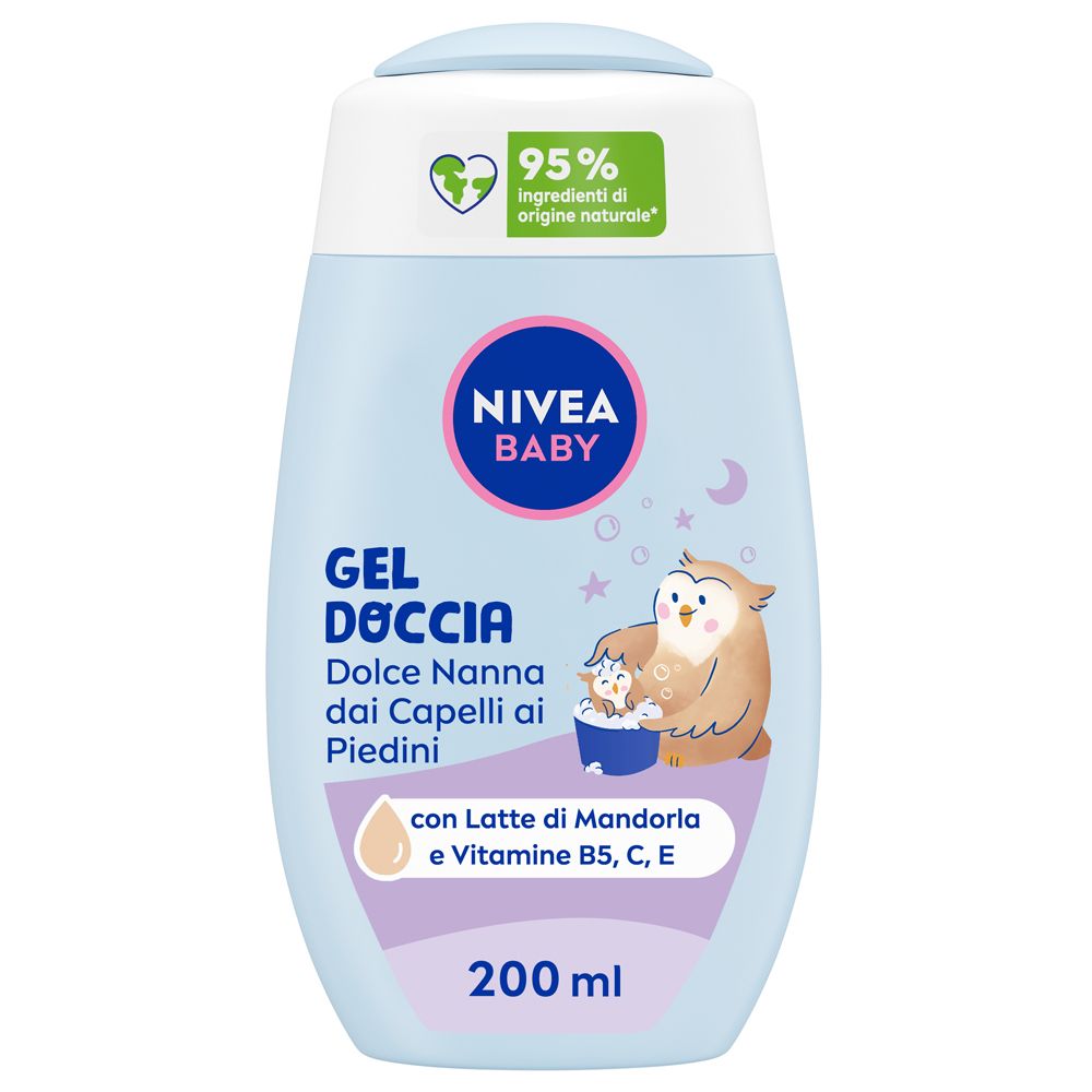 Nivea Baby Gel Doccia Dolce Nanna dai Capelli ai Piedini 200 ml, Detergente neonato corpo e capelli ml doccia