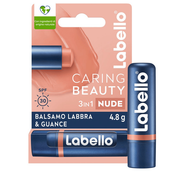Labello Caring Beauty Lip & Cheek Nude SPF30 4.8 g, Burrocacao labbra e guance colorato nude 4,8 g Protezione per le