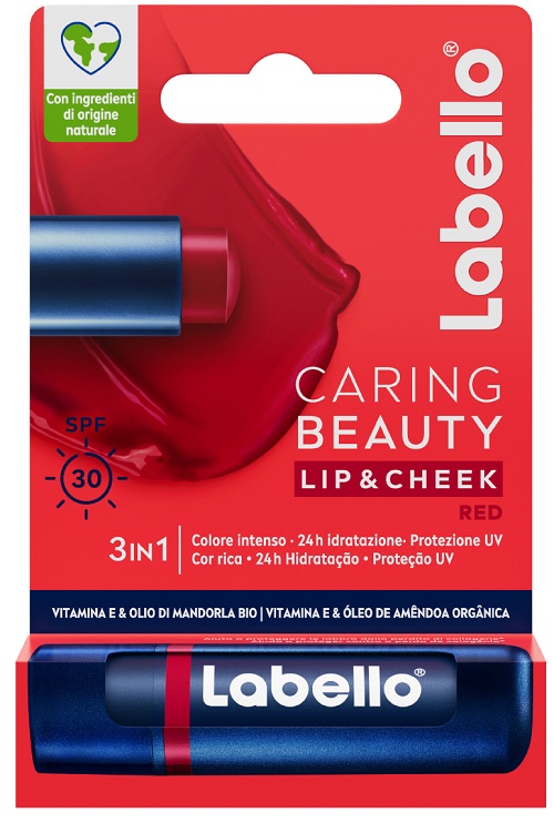Labello Caring Beauty Lip & Cheek Red SPF30 4.8 g, Burrocacao labbra e guance colorato rosso 4,8 g Protezione per le